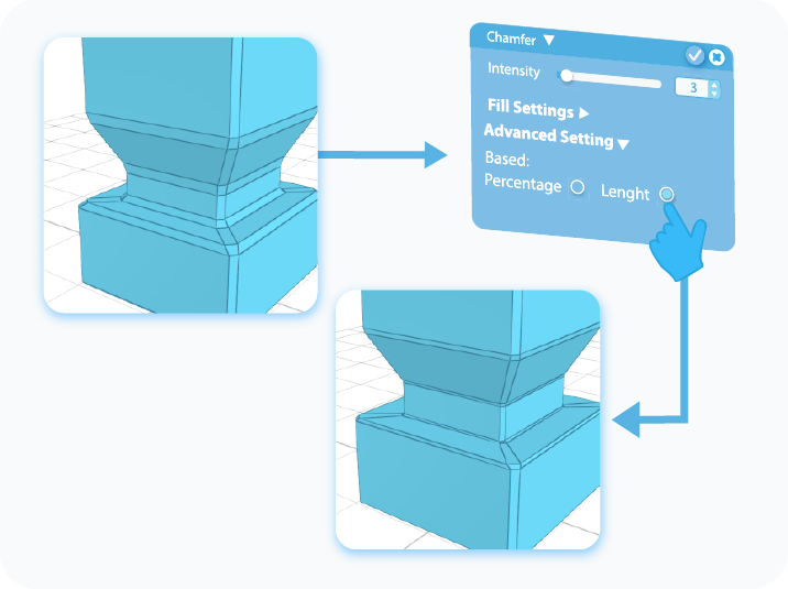 Customizing the advanced settings of the Chamfer tool